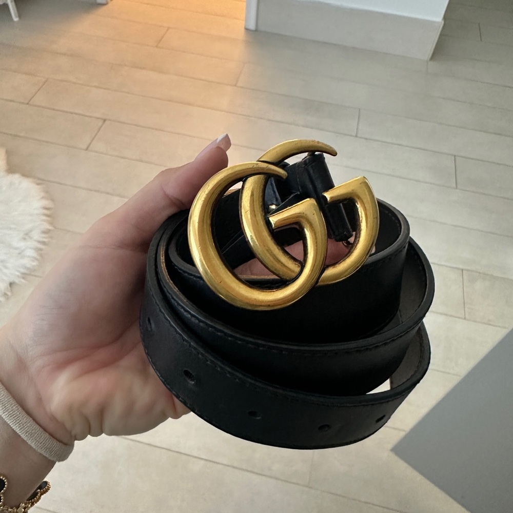 Gucci Black Belt with Gold GG Buckle